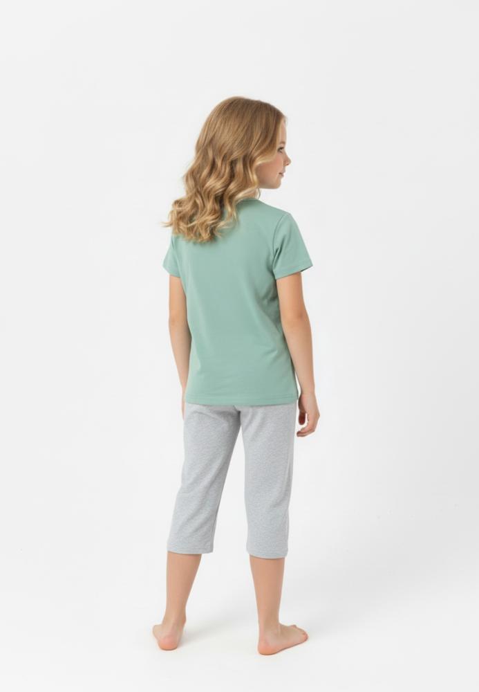 Pijama copii cu maneca scurta si pantaloni 3/4,culoare verde deschis, Engros